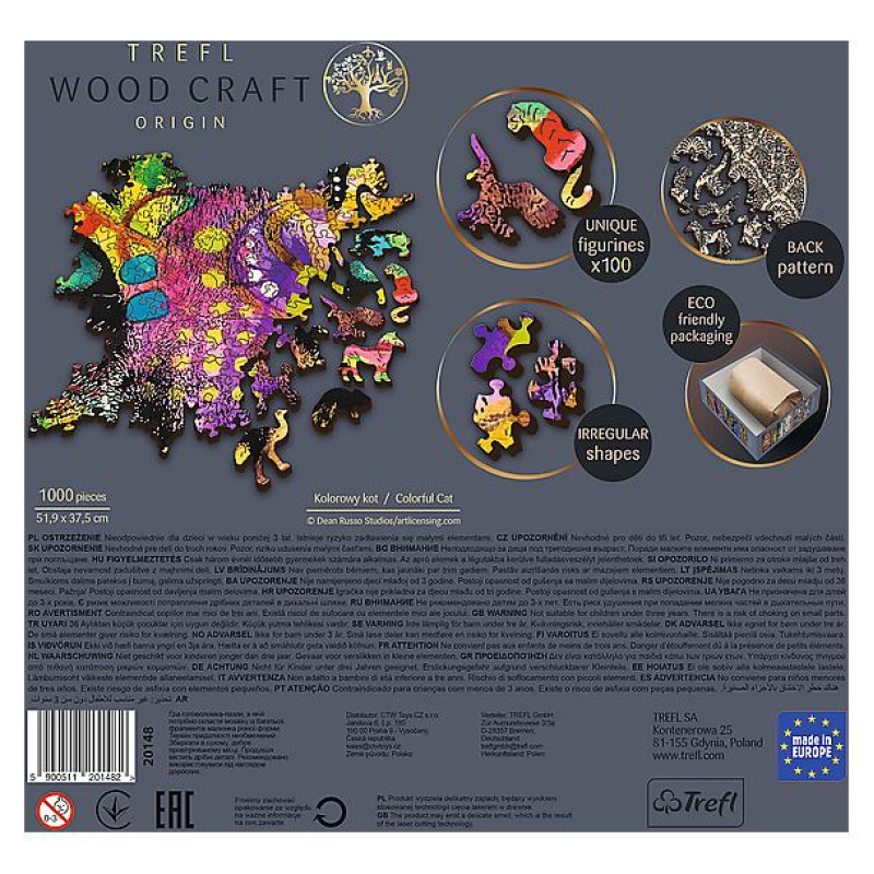 Trefl Koka puzle - Krāsains kaķis, 1000gb