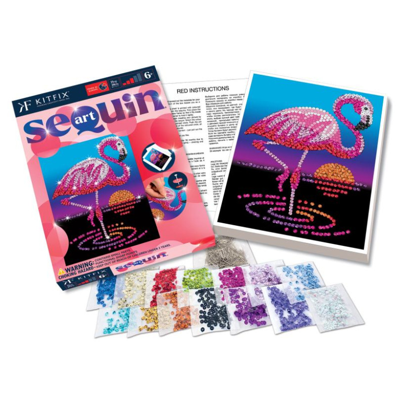 Kitfix Amatniecības komplekts Sequin Art Red spīdumiņu māksla, Flamingo Frenkijs