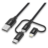 Choetech 3in1 MFI cable USB - USB Type C / micro USB / Lightning (charging 3A / data transmission 480 Mbps) 1.2m black (IP0030-BK)