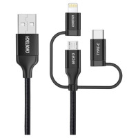 Choetech 3in1 MFI cable USB - USB Type C / micro USB / Lightning (charging 3A / data transmission 480 Mbps) 1.2m black (IP0030-BK)