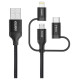 Choetech 3in1 MFI cable USB - USB Type C / micro USB / Lightning (charging 3A / data transmission 480 Mbps) 1.2m black (IP0030-BK)
