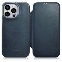Icarer CE Oil Wax Premium Leather Folio Case Leather Case iPhone 14 Pro Magnetic Flip MagSafe Blue (AKI14220706-BU)