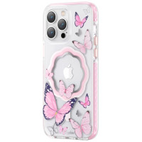 Kingxbar Butterfly Series magnetic case for iPhone 14 Plus MagSafe case with butterflies pink