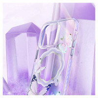 Kingxbar Butterfly Series magnetic case for iPhone 14 Plus MagSafe case with butterflies pink