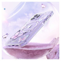 Kingxbar Butterfly Series magnetic case for iPhone 14 Plus MagSafe case with butterflies pink