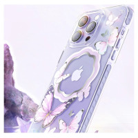 Kingxbar Butterfly Series magnetic case for iPhone 14 Plus MagSafe case with butterflies pink