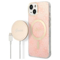 Guess Set Guess GUBPP14MH4EACSP Case+ Charger iPhone 14 Plus 6.7" pink/pink hard case 4G Print MagSafe
