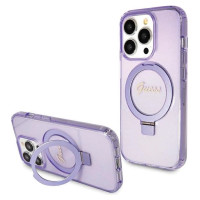 Guess Ring Stand Script Glitter MagSafe case for iPhone 15 Pro Max - purple