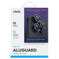 Uniq Optix Aluminum Camera Lens Protector iPhone 16 Pro 6.3" / 16 Pro Max 6.9" iridescent camera lens glass with applicator