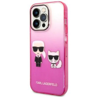 Karl Lagerfeld Gradient Ikonik Karl & Choupette iPhone 14 Pro 6.1" Case - Pink