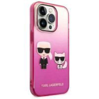 Karl Lagerfeld Gradient Ikonik Karl & Choupette iPhone 14 Pro 6.1" Case - Pink