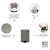Brabantia atkritumu tvertne ar pedāli NewIcon, 5L, Mineral Concrete Grey - 126284