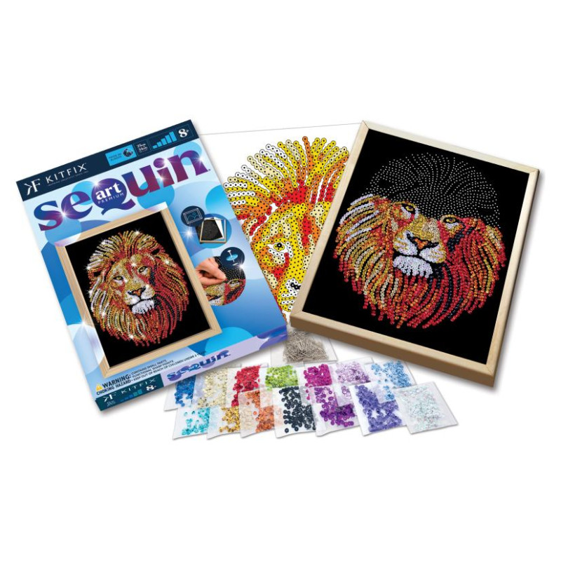 Kitfix Amatniecības komplekts Sequin Art Blue Premium spīdumiņu māksla, Lauva