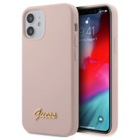 Guess GUHCP12SLSLMGLP iPhone 12 mini 5.4" light pink/light pink hardcase Silicone Script Gold Logo