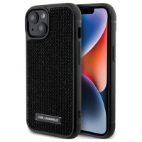 Karl Lagerfeld Rhinestone Logo Metal Plate case for iPhone 15 - black
