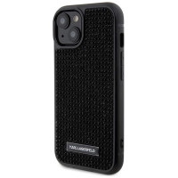 Karl Lagerfeld Rhinestone Logo Metal Plate case for iPhone 15 - black