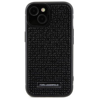 Karl Lagerfeld Rhinestone Logo Metal Plate case for iPhone 15 - black