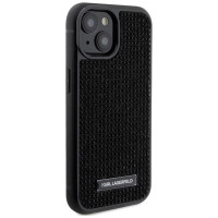 Karl Lagerfeld Rhinestone Logo Metal Plate case for iPhone 15 - black