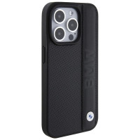 BMW Leather Textured & Stripe iPhone 15 Pro Max Case - Black