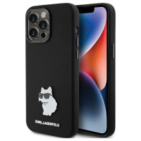 Karl Lagerfeld Silicone Choupette Metal Pin case for iPhone 15 Pro - black