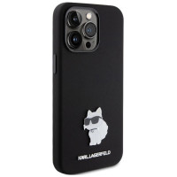 Karl Lagerfeld Silicone Choupette Metal Pin case for iPhone 15 Pro - black