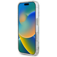 Guess Glitter Flowers Triangle Buttons MagSafe case for iPhone 16 white