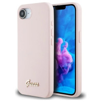 Guess Silicone Script Metal Logo MagSafe iPhone 16e Case - Pink