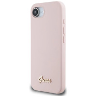 Guess Silicone Script Metal Logo MagSafe iPhone 16e Case - Pink