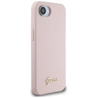 Guess Silicone Script Metal Logo MagSafe iPhone 16e Case - Pink