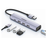 Ugreen multifunctional adapter HUB USB 3.0 - 3 x USB / Ethernet RJ-45 / USB Type C PD gray (CM475)