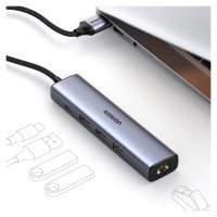 Ugreen multifunctional adapter HUB USB 3.0 - 3 x USB / Ethernet RJ-45 / USB Type C PD gray (CM475)