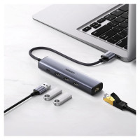 Ugreen multifunctional adapter HUB USB 3.0 - 3 x USB / Ethernet RJ-45 / USB Type C PD gray (CM475)