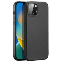 Dux Ducis Grit Leather Case for iPhone 14 Plus Elegant Faux Leather Cover (MagSafe Compatible) Black
