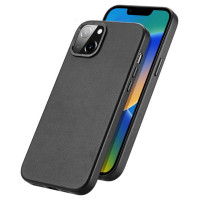 Dux Ducis Grit Leather Case for iPhone 14 Plus Elegant Faux Leather Cover (MagSafe Compatible) Black