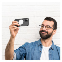 Dux Ducis Grit Leather Case for iPhone 14 Plus Elegant Faux Leather Cover (MagSafe Compatible) Black