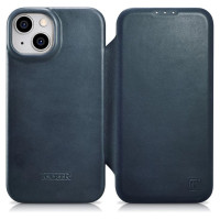 Icarer CE Oil Wax Premium Leather Folio Case iPhone 14 Plus magnetic flip case MagSafe blue (AKI14220707-BU)