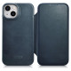 Icarer CE Oil Wax Premium Leather Folio Case iPhone 14 Plus magnetic flip case MagSafe blue (AKI14220707-BU)