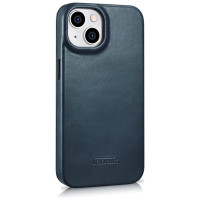 Icarer CE Oil Wax Premium Leather Folio Case iPhone 14 Plus magnetic flip case MagSafe blue (AKI14220707-BU)
