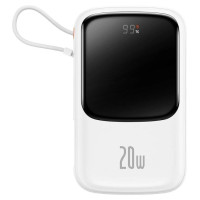 Baseus Qpow Digital Display Power Bank with Fast Charging 10000mAh 20W QC/PD/SCP/FCP with Built-in Lightning Cable White