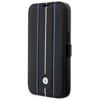 BMW Case BMW BMBKP14L22RVSK iPhone 14 Pro 6.1" black/black bookcase Leather Stamp Blue Lines