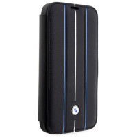 BMW Case BMW BMBKP14L22RVSK iPhone 14 Pro 6.1" black/black bookcase Leather Stamp Blue Lines