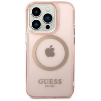Guess GUHMP14XHTCMP iPhone 14 Pro Max 6.7" pink/pink hard case Gold Outline Translucent MagSafe