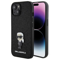 Karl Lagerfeld Fixed Glitter Ikonik Logo Metal Pin case for iPhone 15 - black