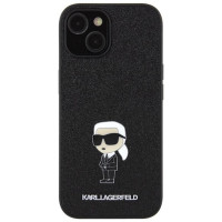 Karl Lagerfeld Fixed Glitter Ikonik Logo Metal Pin case for iPhone 15 - black