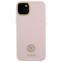 Guess Silicone Logo Strass 4G case for iPhone 15 - light pink