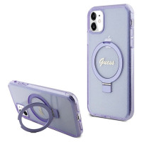 Guess Ring Stand Script Glitter MagSafe case for iPhone 11 / Xr - purple