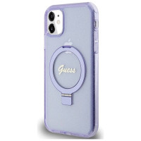 Guess Ring Stand Script Glitter MagSafe case for iPhone 11 / Xr - purple