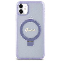 Guess Ring Stand Script Glitter MagSafe case for iPhone 11 / Xr - purple
