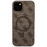Guess 4G Collection Leather Metal Logo MagSafe Case for iPhone 14/15/13 - Brown