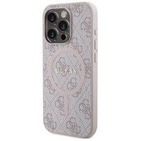 Guess 4G Collection Leather Metal Logo MagSafe Case for iPhone 14 Pro Max - Pink